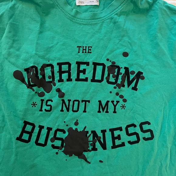 Zara Tops - ZARA Green Graphic Tee with Black Text